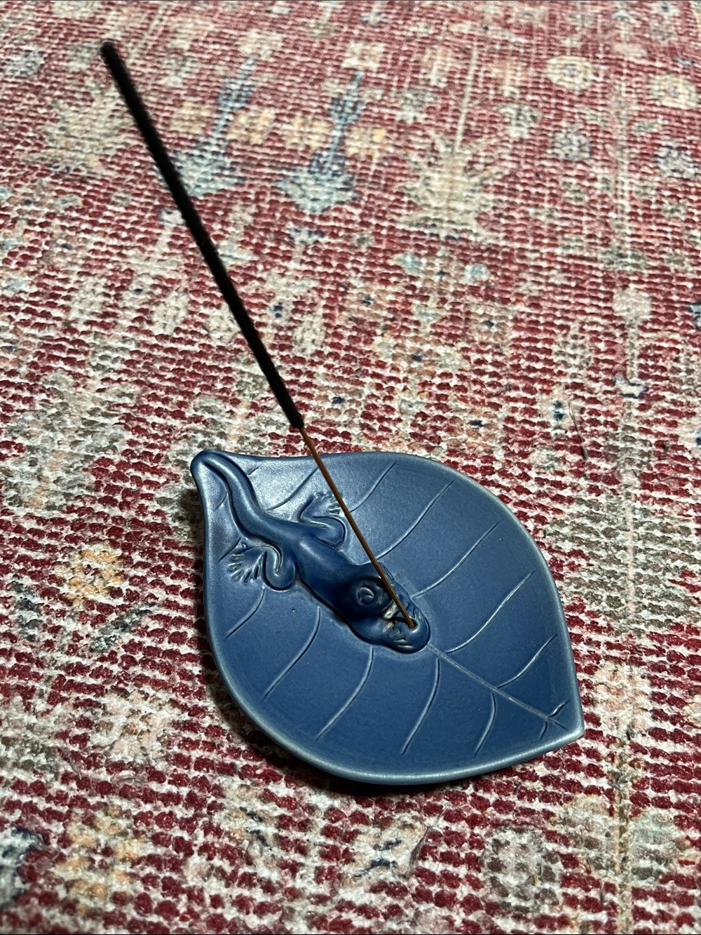 Blue Ceramic lizard on a leaf Incense Holder